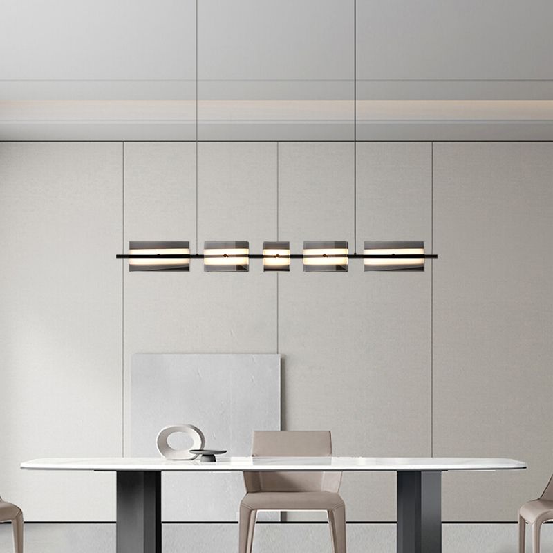 Clear and Black Ceiling Pendant Light Brass & Glass LED Kitchen Island Fixture