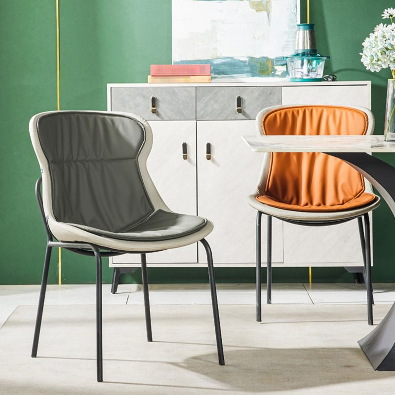 Industrial Style Leather Dining Side Chairs Solid Back Armless Side Chair