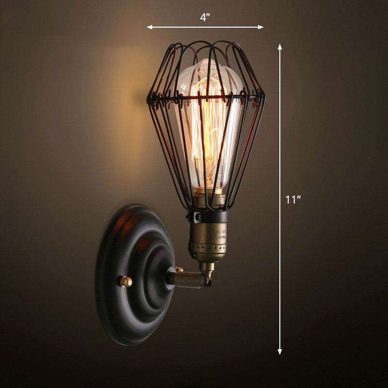 Montaggio a parete a bulbo a bulbo Light industriale in gambi in ferro lampada da parete in nero