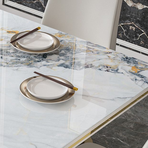 Luxury Sintered Stone Top Dining Table White Rectangle Table with Metal Pedestal Base