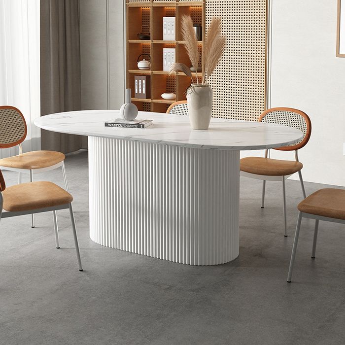 White Top Dining Table Contemporary Oval Dining Table with Pedestal Base