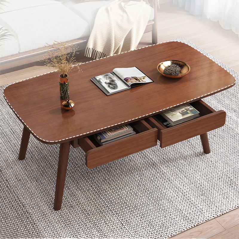Modern Wood Texture Walnut/wood Rectangle with Drawer Coffee Table
