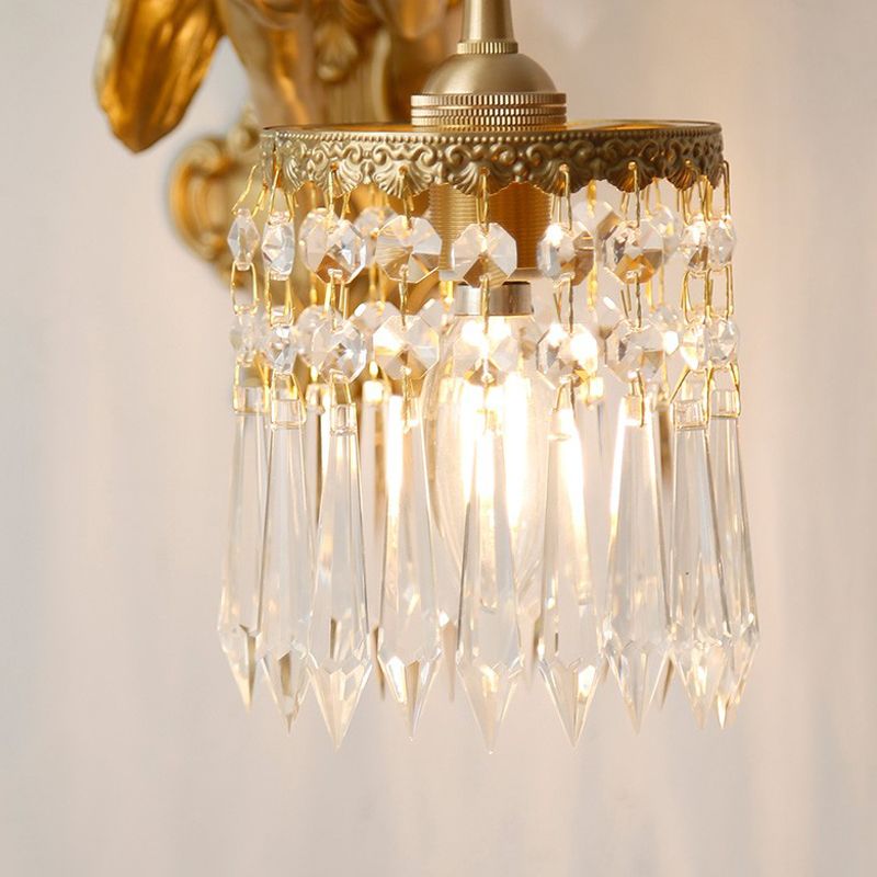 Cylinder Shape Crystal Wall Lighting Modern Style 1 Light Wall Mounted Light in Gold