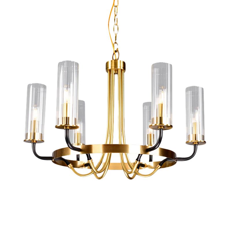 6/8 luces Luz colgante de luz clásica Candelera colgante de vidrio transparente en negro/dorado con diseño de ruedas