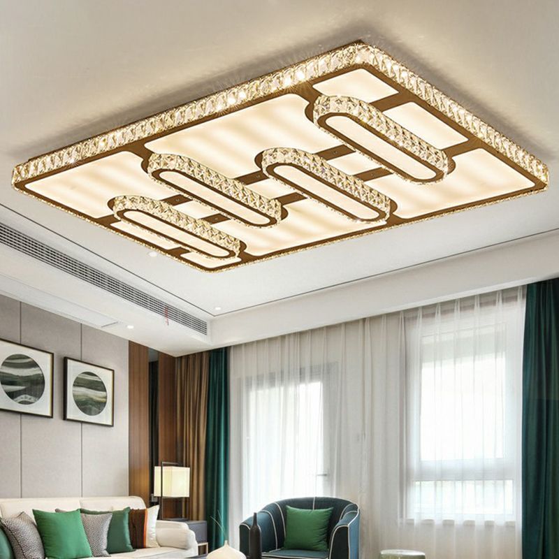 Plafonnier rectangulaire en cristal K9 à facettes, luminaire encastré à LED clair et minimaliste pour salon
