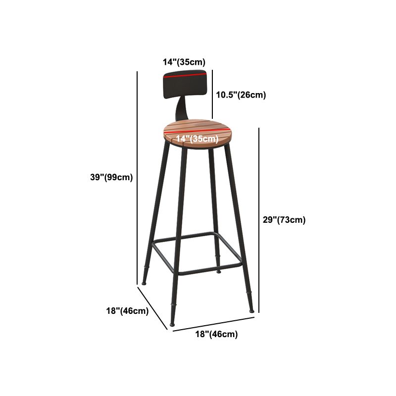 Outdoor Metal and Wood Counter Stool Black Industrial Footrest Dining Stool