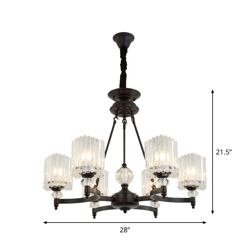 6/8 Heads Restaurant Ceiling Lamp Contemporary Black Chandelier Pendant with Cone Clear Crystal Shade