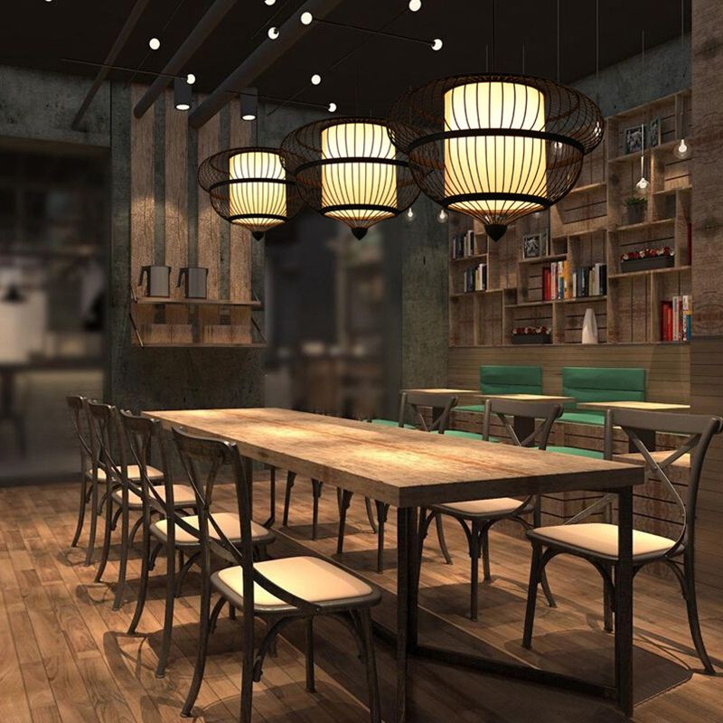 Gourd Shaded Bamboo Suspension Light Simplicity Single Black Pendant Light Fixture