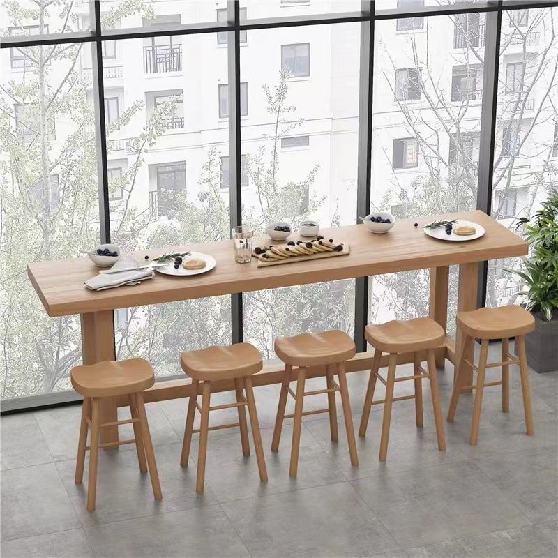 Modern Rectangle Table and Stool Set 1/2/6/11 Pieces Solid Wood Bar Table Set in Natural