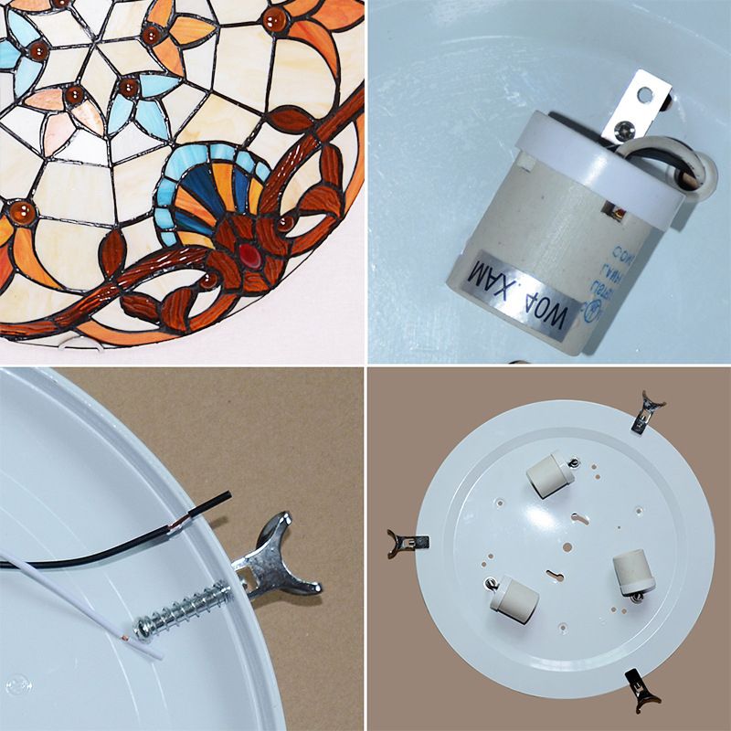 Bowl Shape Flush Light Stained Glass Baroque Flush Mount Ceiling Light Fixtures