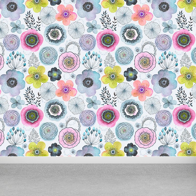 Colorful Flowers Mural Wallpaper Abstract Modern Moisture Resistant Wall Art for Room