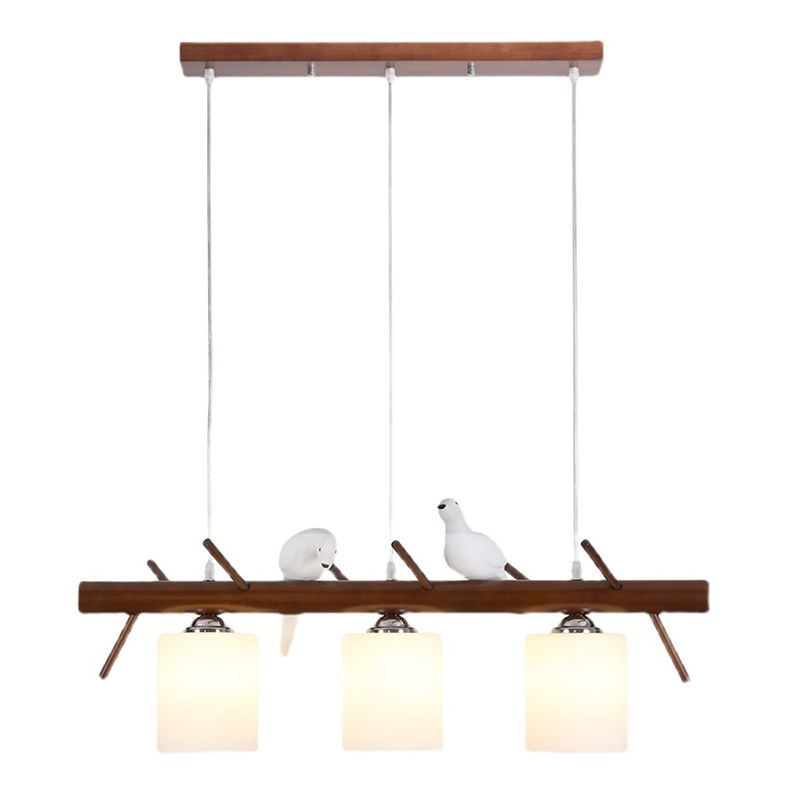 Modern Style Cylinder Island Lights White Glass 3-Light Pendant Lights