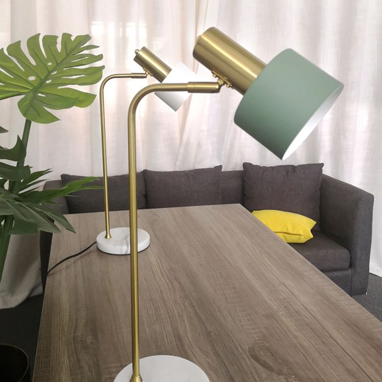 Modern Minimalist Marble Base Table Lamp Cylindrical Iron Shade Bedroom Lighting Fixture