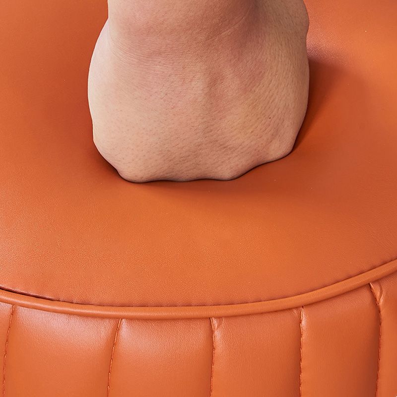 Orange Leather Solid Color Pouf Round Water Resistant Indoor Pouf