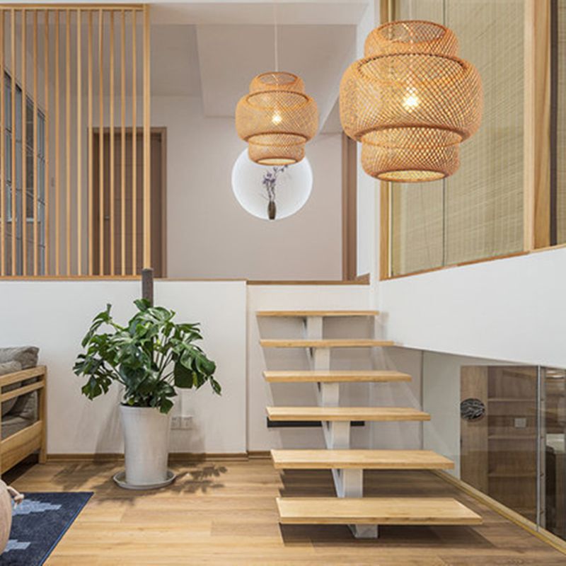 Lantern Restaurant Suspension Light Bamboo 1-Light Simplicity Pendant Light Fixture