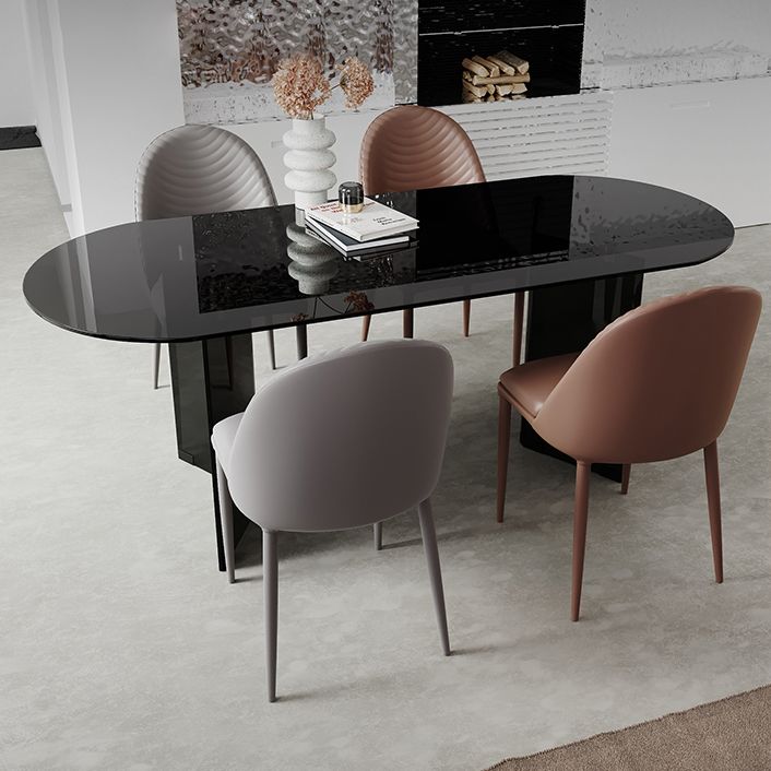 Clear Glass Contemporary Oval Table Glass Top Table with Double Pedestal