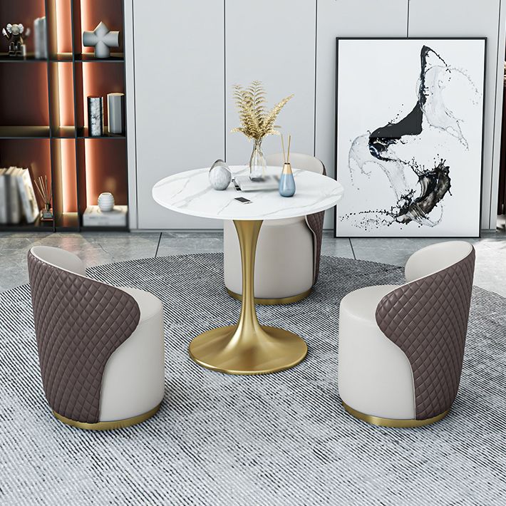 Glam 1/2/4/5 Pieces Gold Dinette Set with White Sintered Stone Top Round Dining Table Set