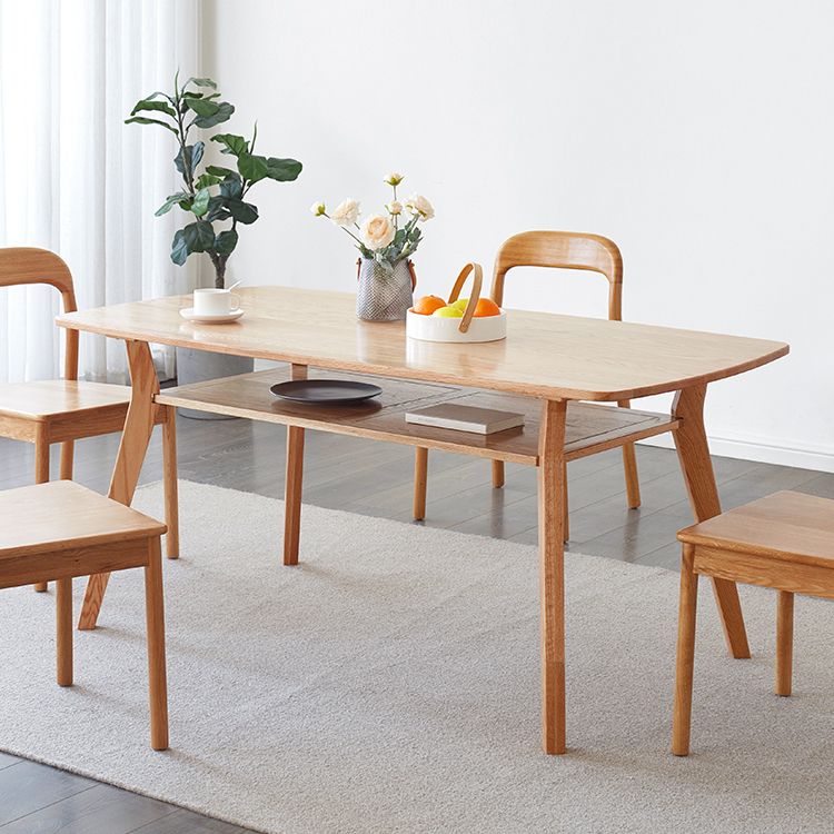 Storage Oak Wood Dining Table in Nature Rectangle Kitchen Table with 4 Legs