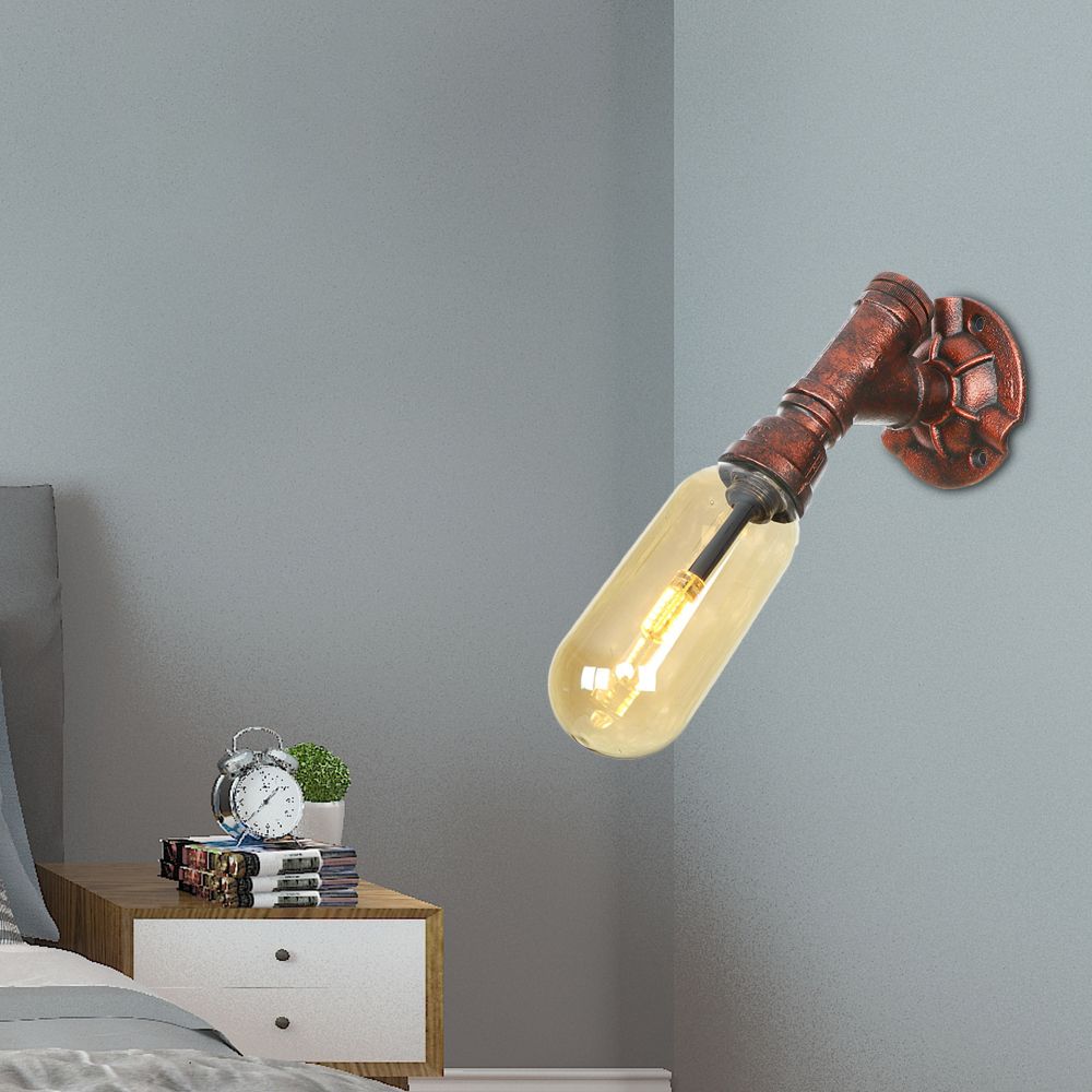 Weathered Copper 1 Bulb Sconce Lamp Vintage Amber Glass Capsule LED Wall Mount Light Fixture