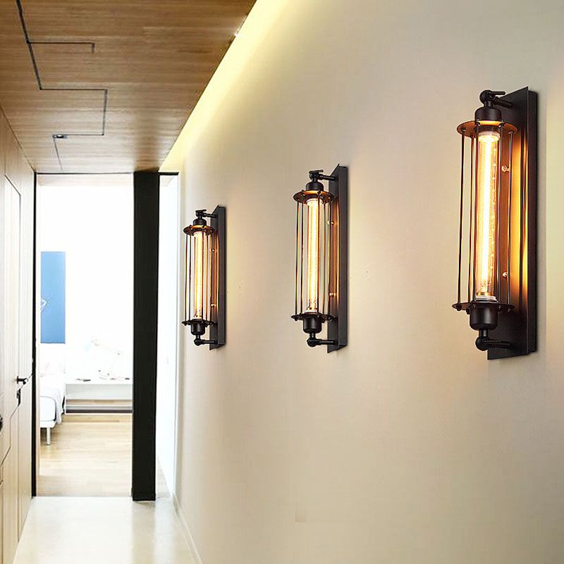 Metal Industrial Wall Sconce Cylinder Shape Wall Light for Courtyard