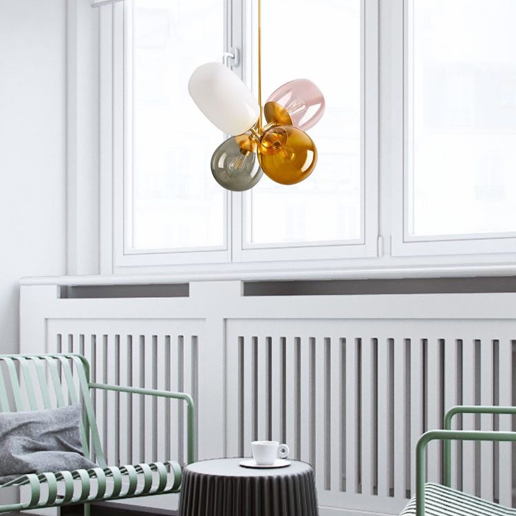 Buntes Glasschatten 4-leichter Anhängerlampe postmoderner Kunst dekorativ