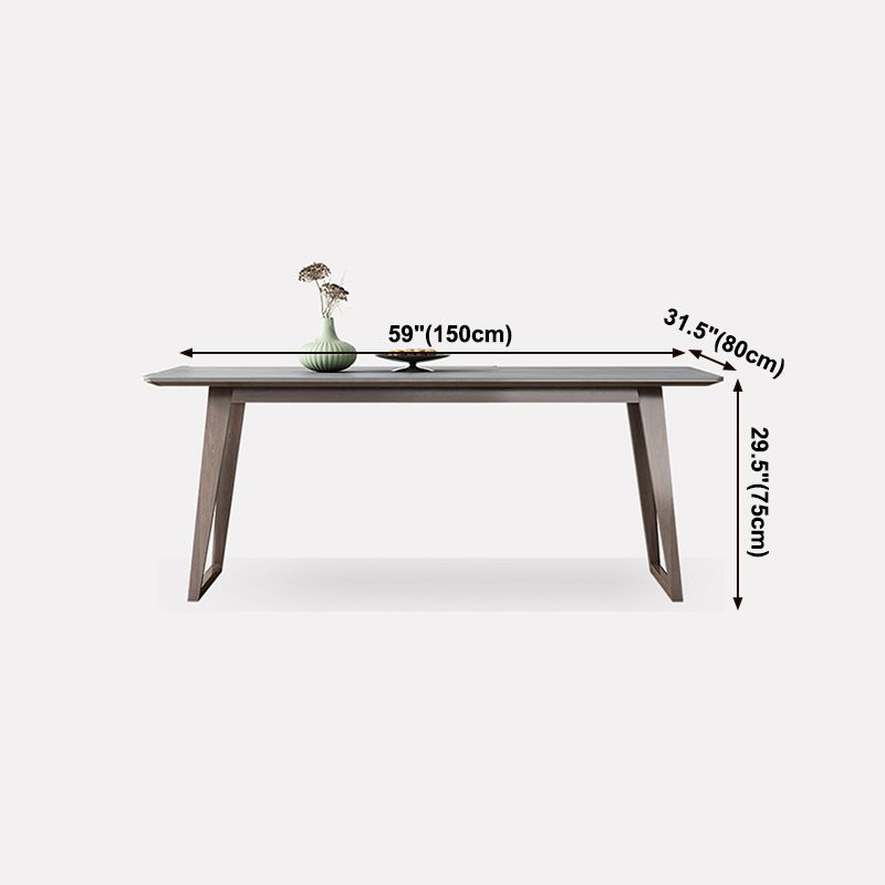 Mid-Century Modern Dining Table Gray Sintered Stone Dining Table with Wood Base