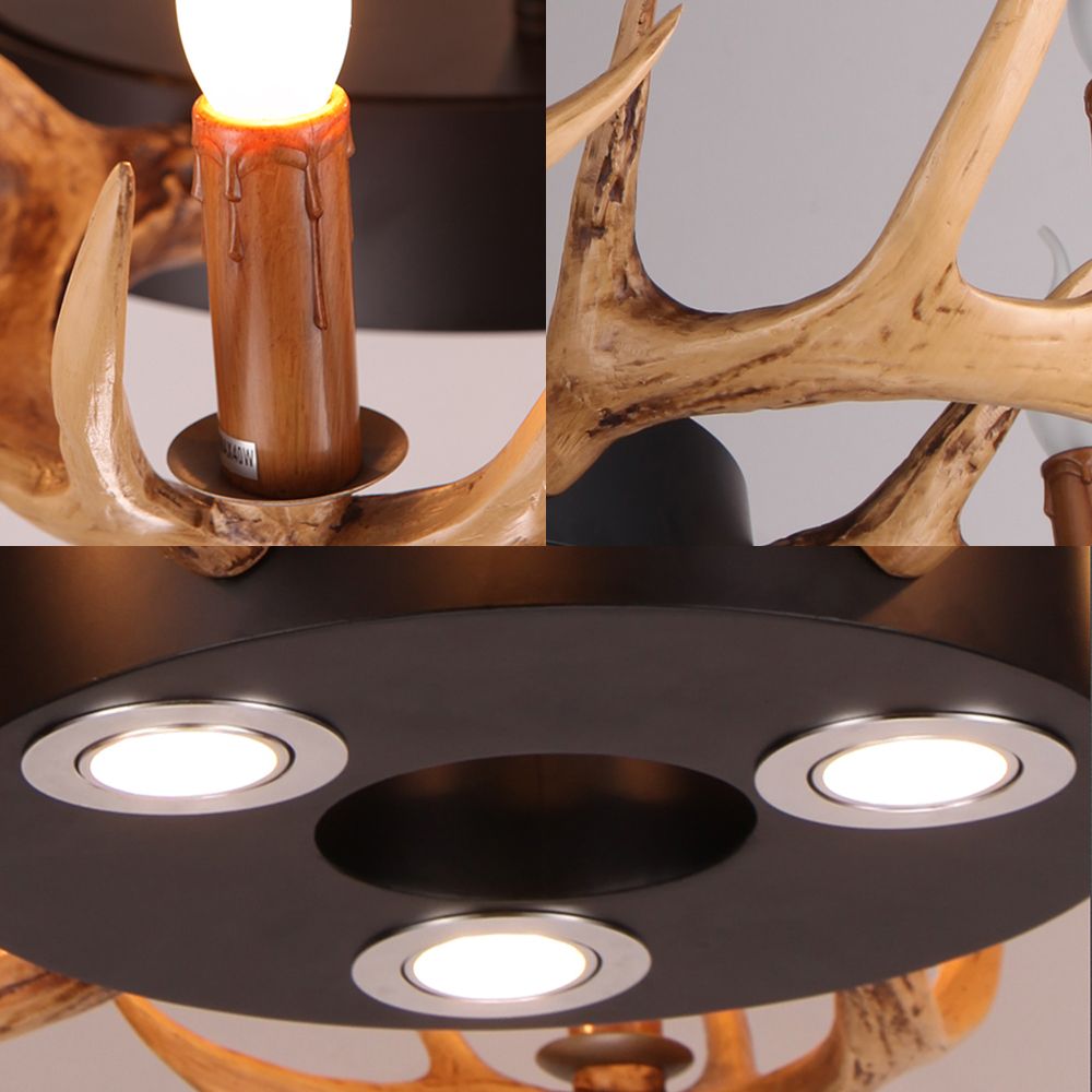 6-Light Antler Chandelier Light Farmhouse Brown Resin Suspension Pendant for Living Room