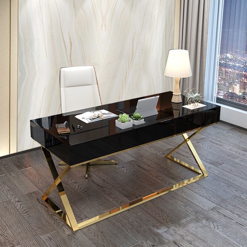 Trestle Rectangular Writing Desk with Metal Legs Office Desk Solid Wood