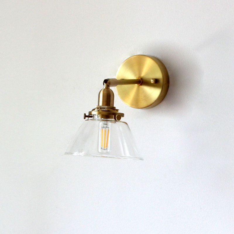 Minimalist Tapered Rotating Wall Lighting Single-Bulb Glass Wall Sconce in Brass for Living Room