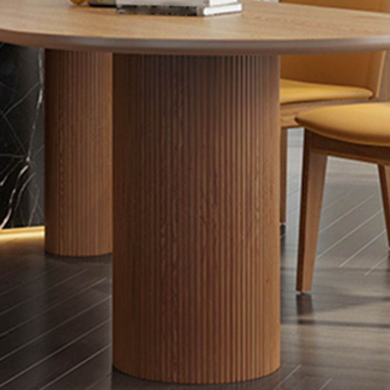 Modern Simple Solid Wood Table for Restaurant Oval Table with Three Pedestal