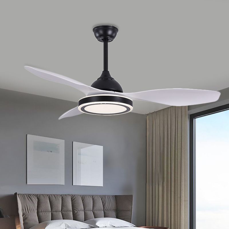 48 "breites LED -Kreisendeckenventilator Leuchte moderne schwarze Acryl -Halbflush -Halterung für Wohnzimmer, 3 Klingen
