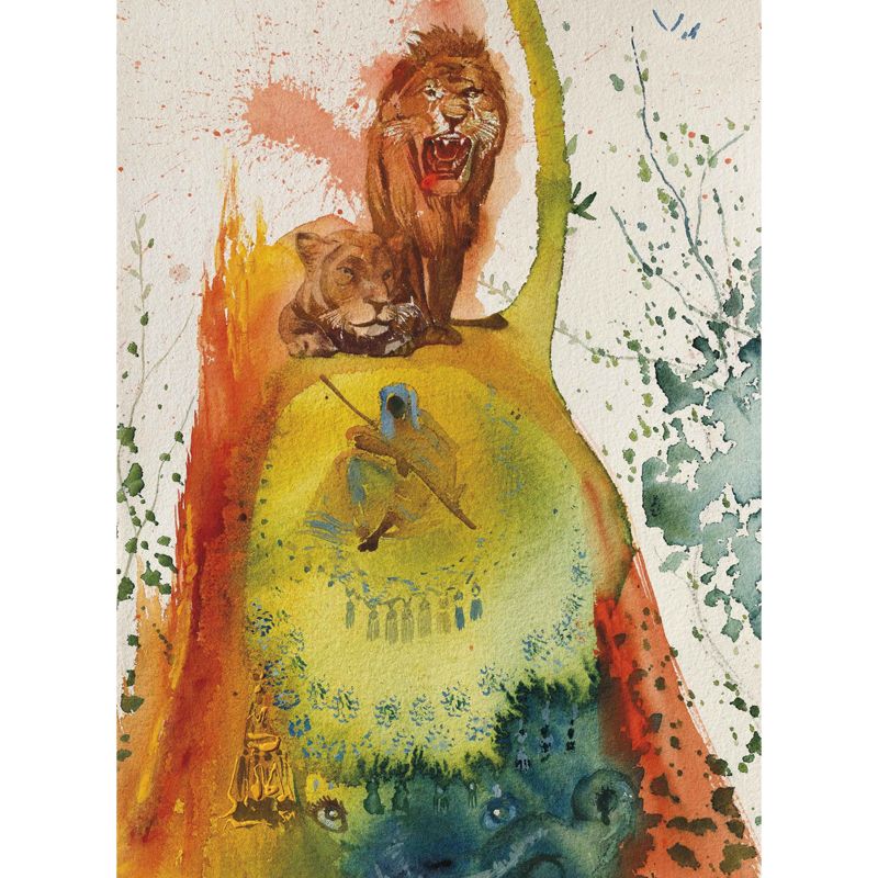 Surrealist Lions Painting Mural for Accent Wall Custom Wall Decoration in Yellow