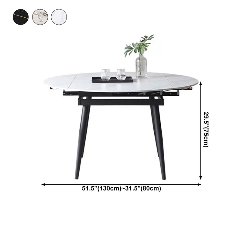 53.15''L Round Contemporary Dining Table Sintered Stone Table with 4 Black Metal Legs