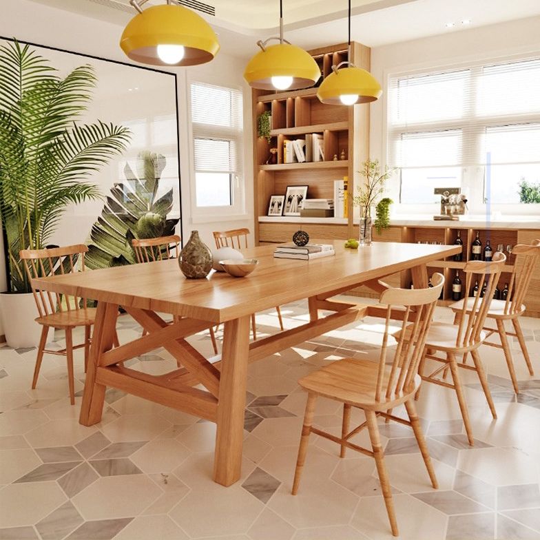 Rectangle Wood Dining Table for Restaurant Modern Pine Table with Trestle Base