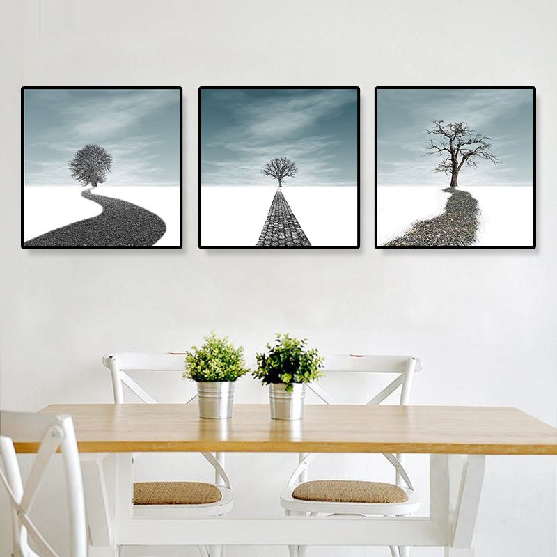 Road and Tree Scenery Canvas Art Contemporary Textured Wall Decor for Home (Set of 3)