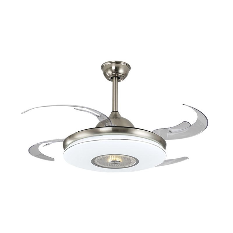 Acrylronde Semi Flushmount moderne slaapkamer 48 "brede LED -hangende ventilator verlichtingsarmatuur in nikkel/goud met 4 messen