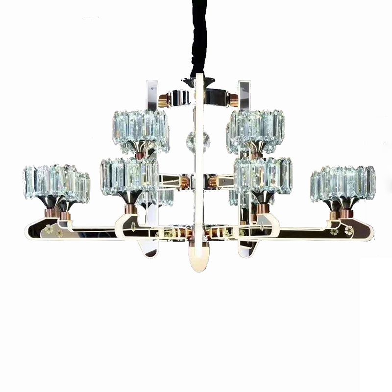 Drum LED Chandelier Lighting Contemporary Crystal Living Room Hanging Light in Chrome