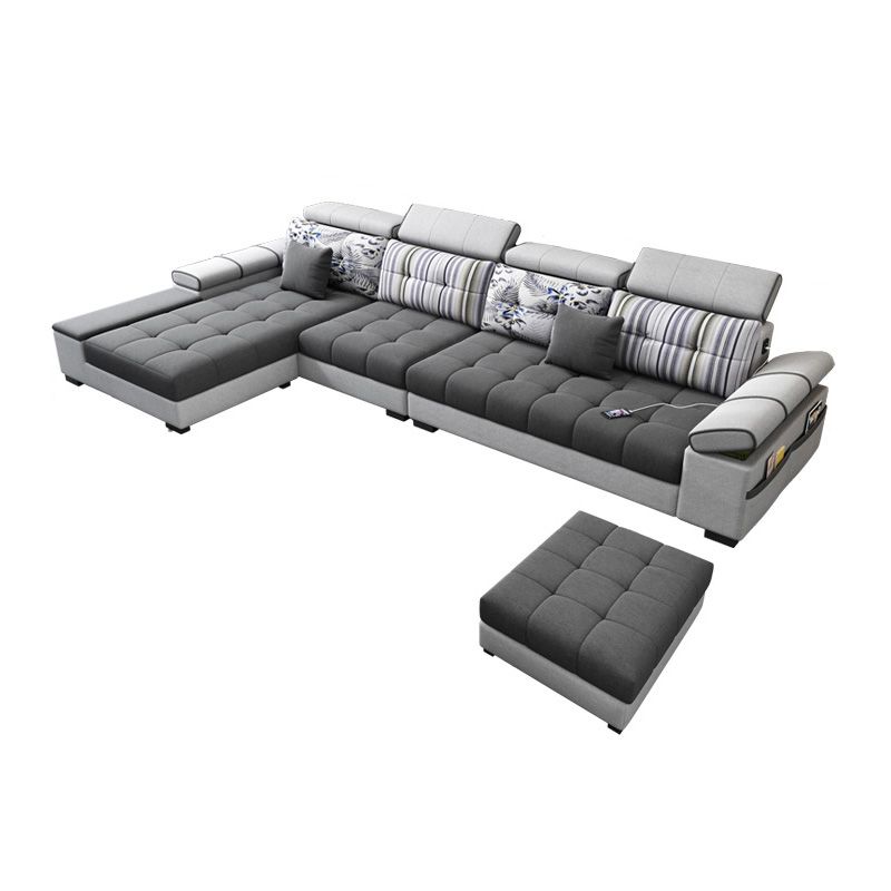 Modular Contemporary Faux Leather and Linen Furniture Sectionals