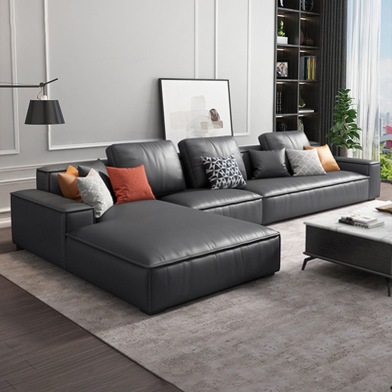 Loose Back Faux Leather Sofa with Chaise Square Arm Sofa - 70.87" D