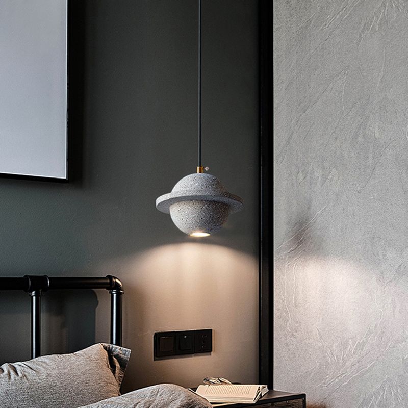 Planet Shaped LED Hanging Lamp Cement Single-Bulb Bedroom Pendant Lighting Fixture
