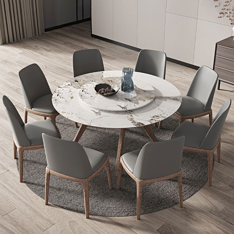 White Sintered Stone Top Table Round Home Kitchen Dinner with Natural Legs