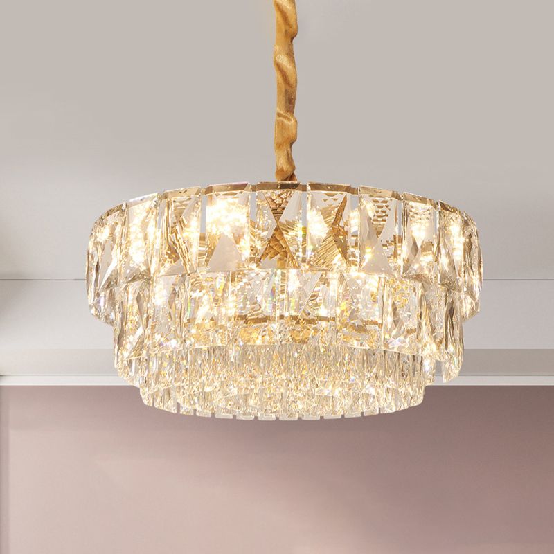 10-Light Drum Chandelier Lighting Simple Gold Cut K9 Crystal Ceiling Suspension Lamp over Table