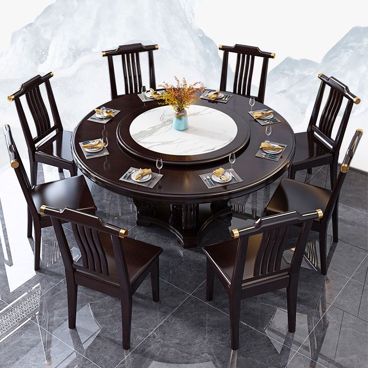 Pedestal Dining Table Solid Wood Convertible Table for Dining Room