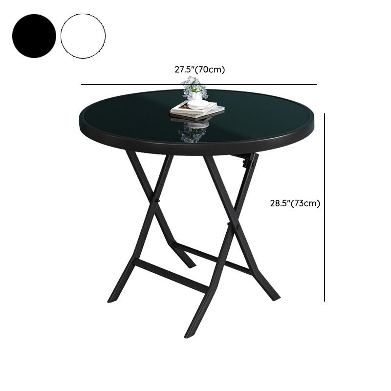 Glass Foldable Dining Table for 2 Person with Black Metal Base