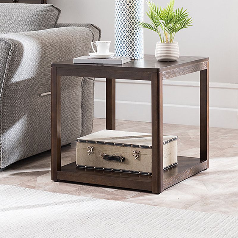 Tradional Wood End Table Double Tier Sofa Side Table for Living Room