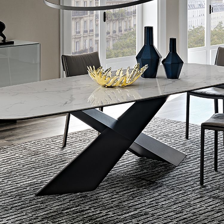 Sintered Stone Tisch für den industriellen Esstisch des Restaurants mit schwarzer Sockelbasis