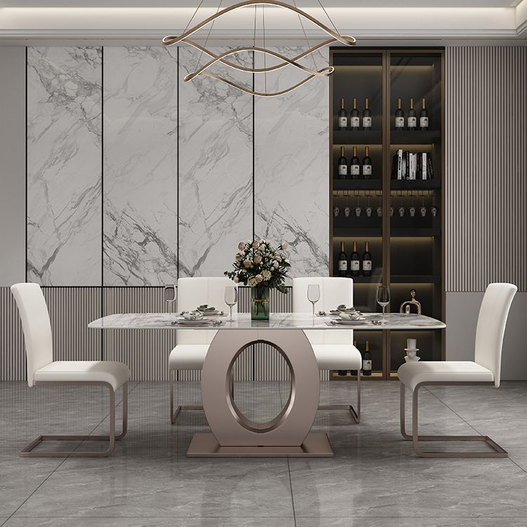 Luxury Sintered Stone Top Table Rectangle Indoor Table with Gold Metal Pedestal