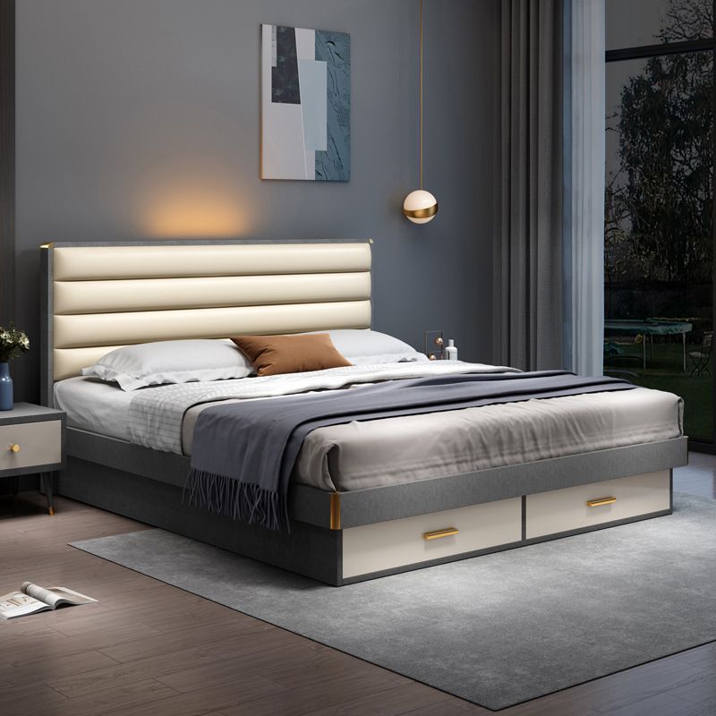 Grey Rectangular Headboard Standard Bed with Upholstered Headboard