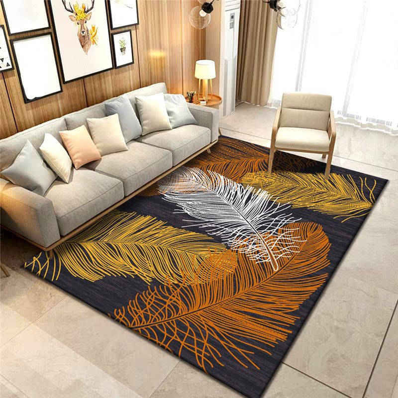 Multicolor Home Decor Carpet Bionic Feather Printed Area Rug Polyester with Non-Slip Backing Rug