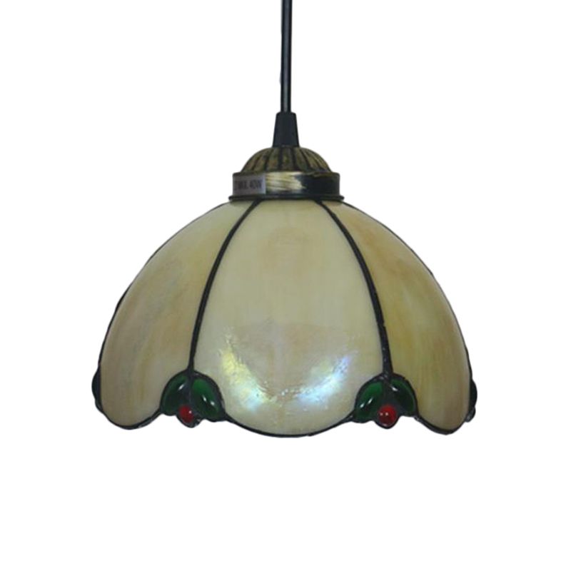 Black 1 Light Hanging Pendant Baroque Beige/Blue/Green Glass Domed Shade Drop Lamp for Dining Room